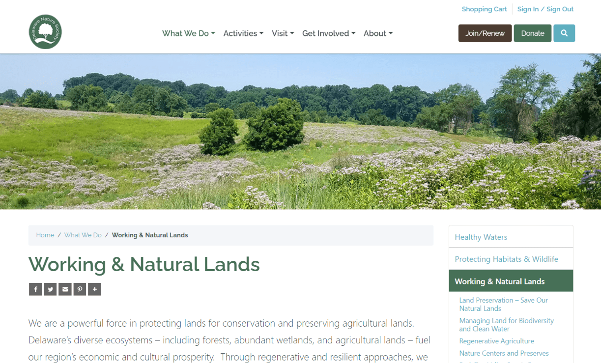 DelNature Website 2021 - Working & Natural Lands