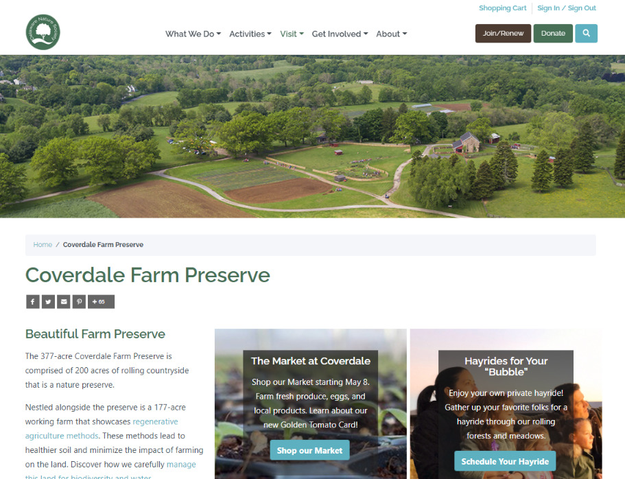 DelNature's Redesigned Coverdale Farm Website Page