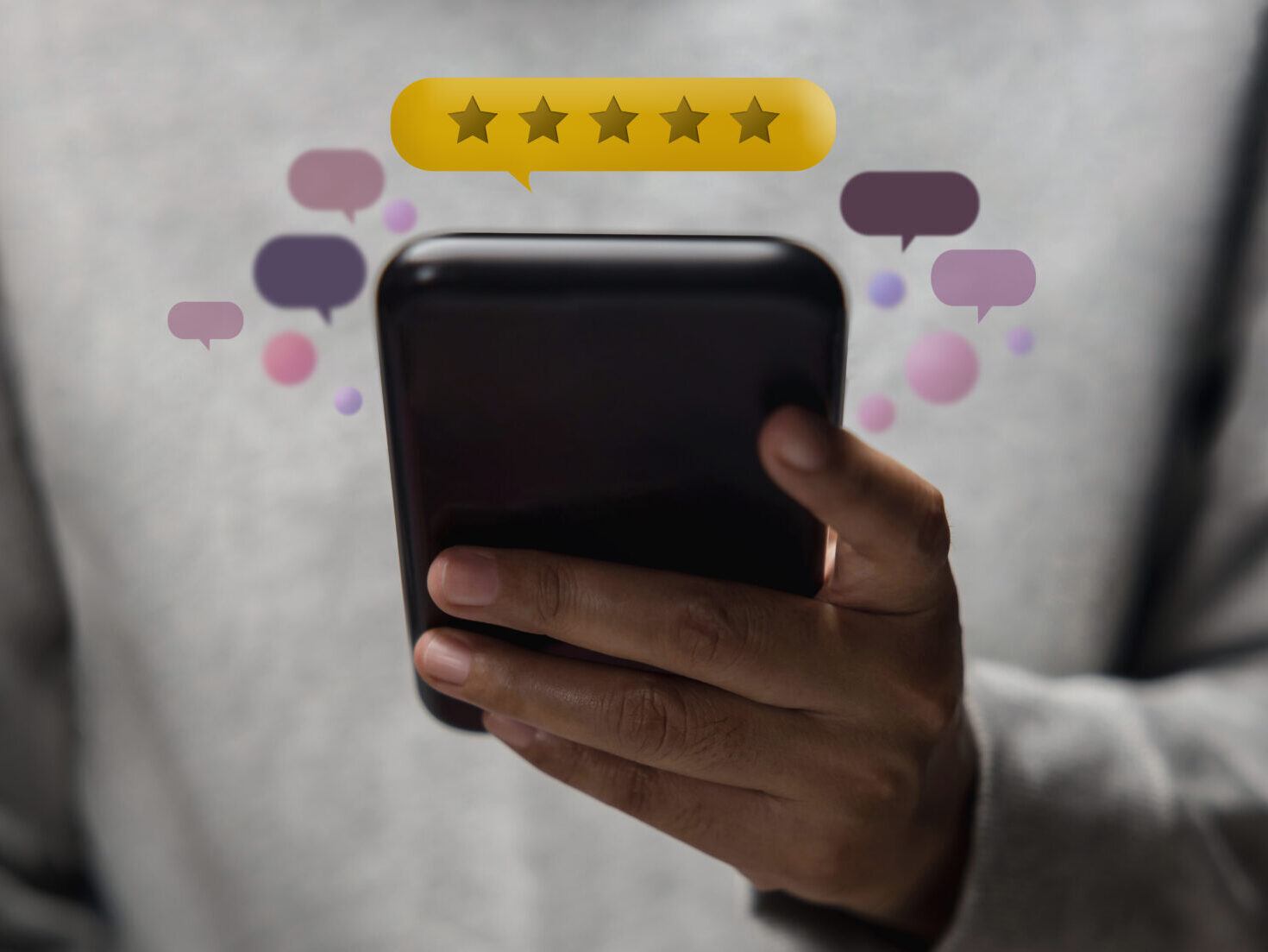 Person giving 5 star rating on phone.